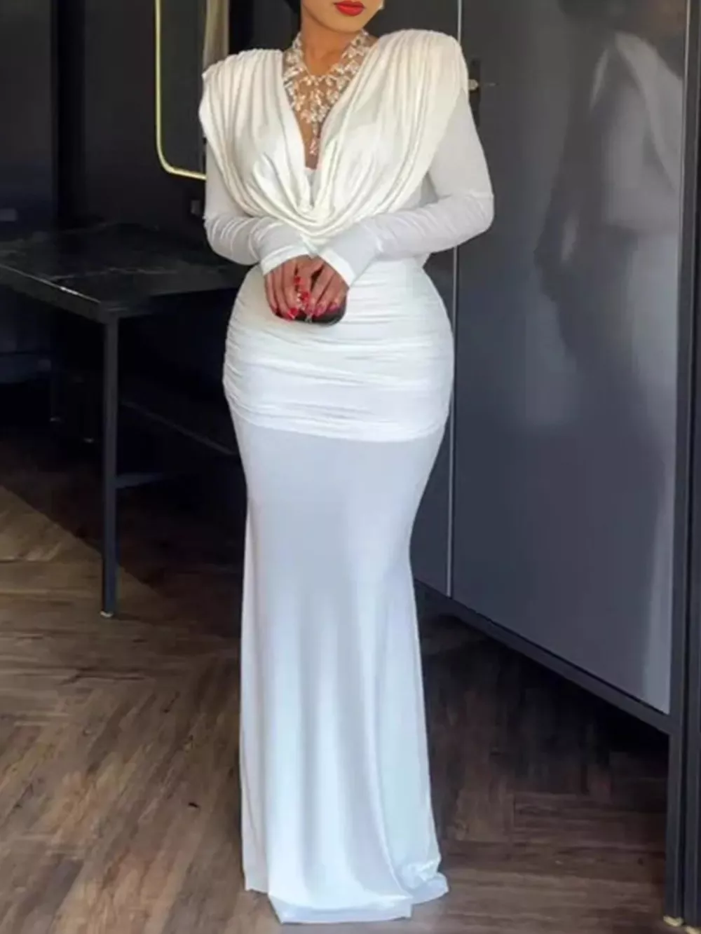 Ruched Long Sleeve Maxi Dress, image 2