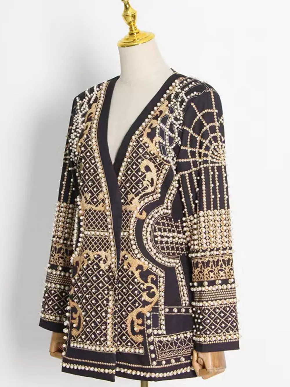 Full Size Embellished Pearl One-Button Blazer Plus Size, image 9