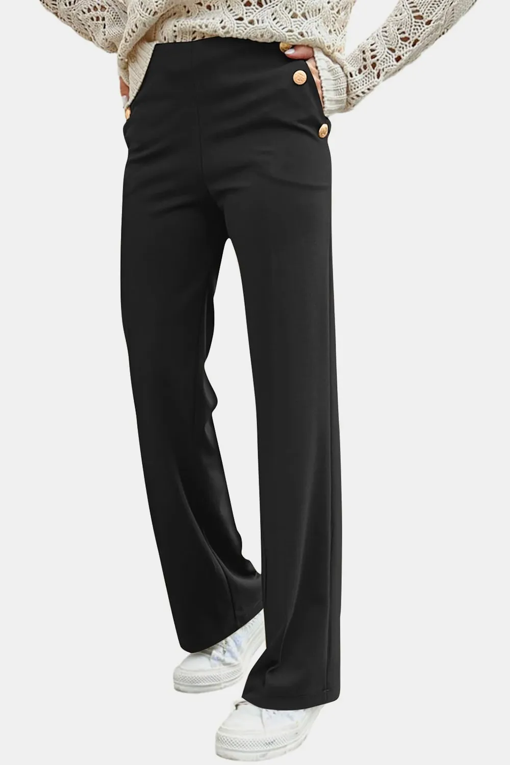 Decorative Button High Rise Pants, image 3