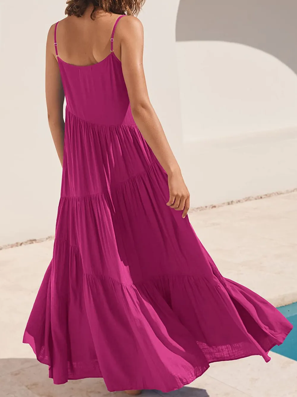 Full Size Ruched Tiered Spaghetti Strap Dress, image 23