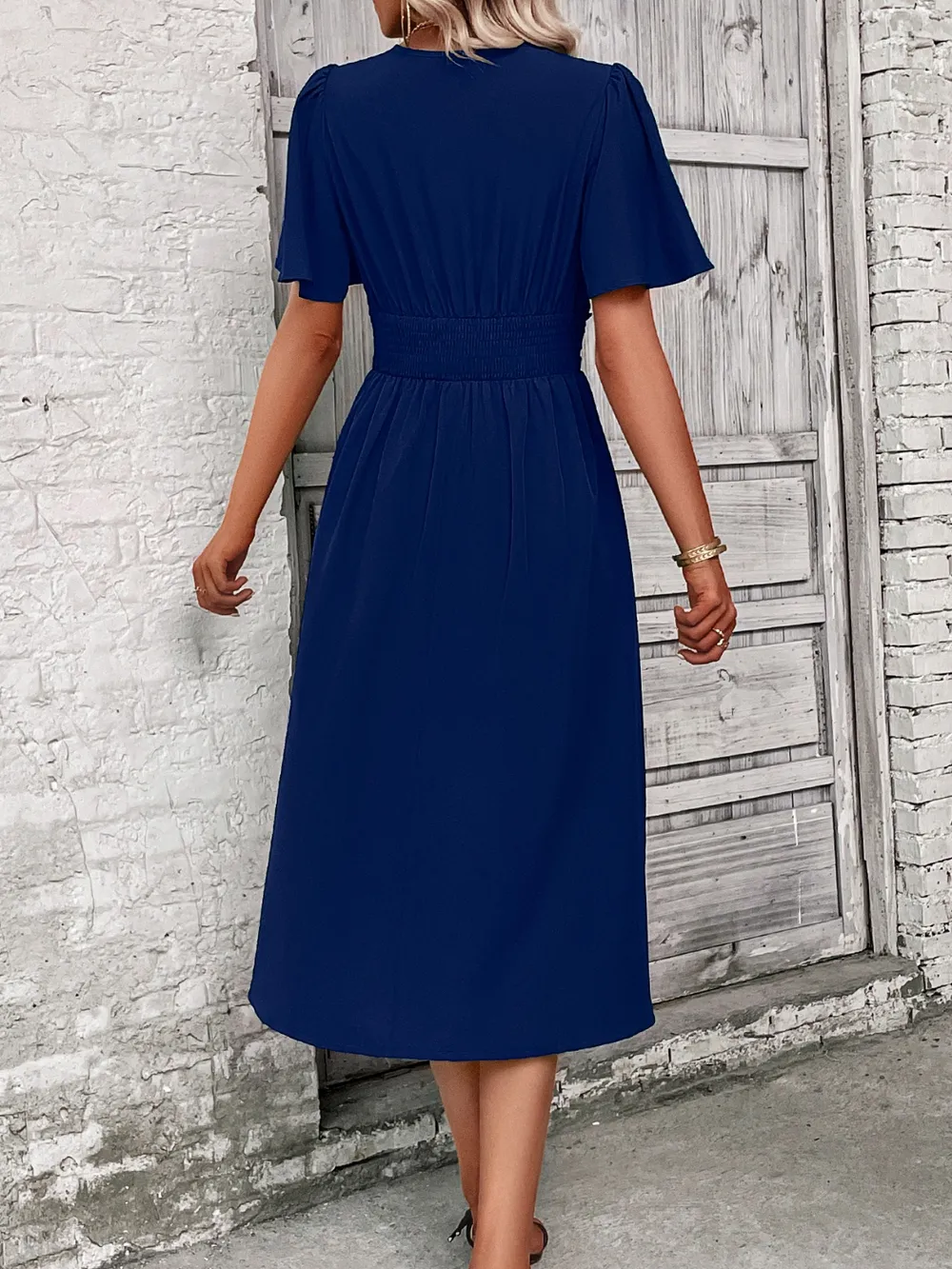 Surplice Flutter Sleeve Midi Dress, image 5