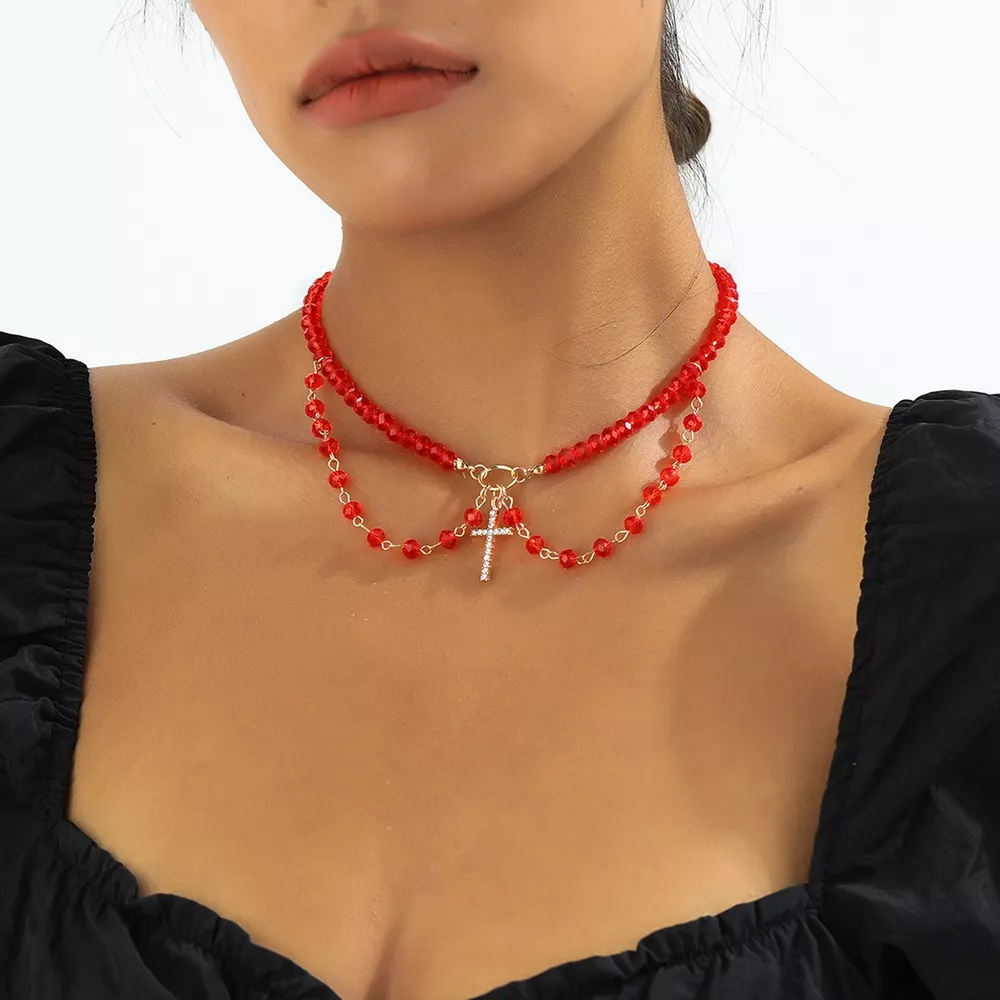 Halloween Beaded Cross Pendant Necklace, image 3