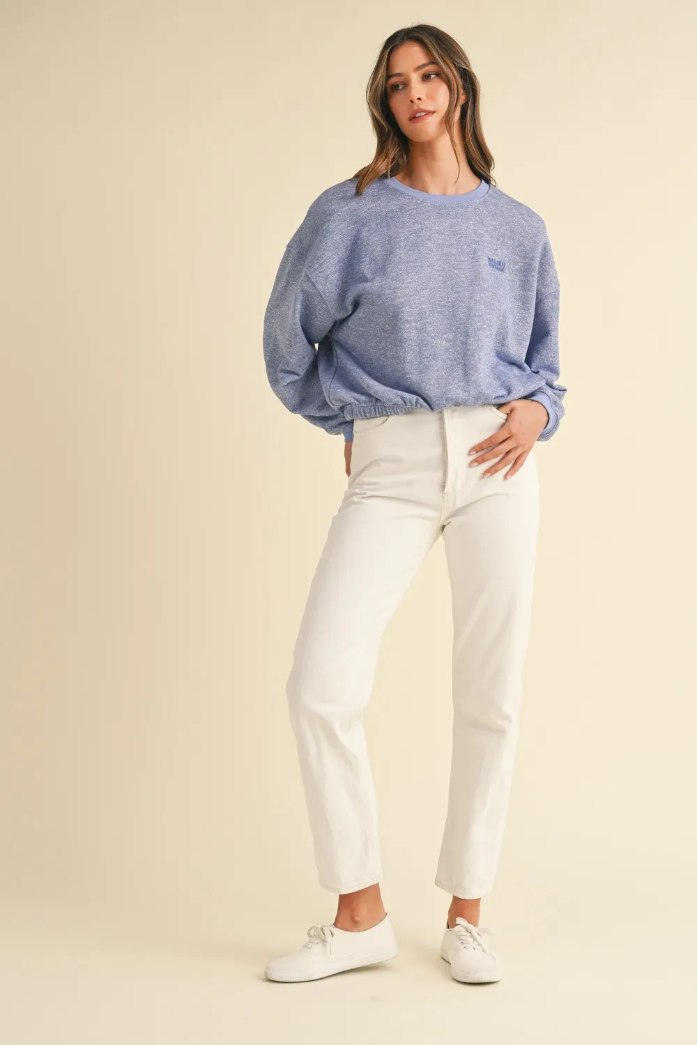 Round Neck Letter Embroidery Crop Sweatshirt, image 5