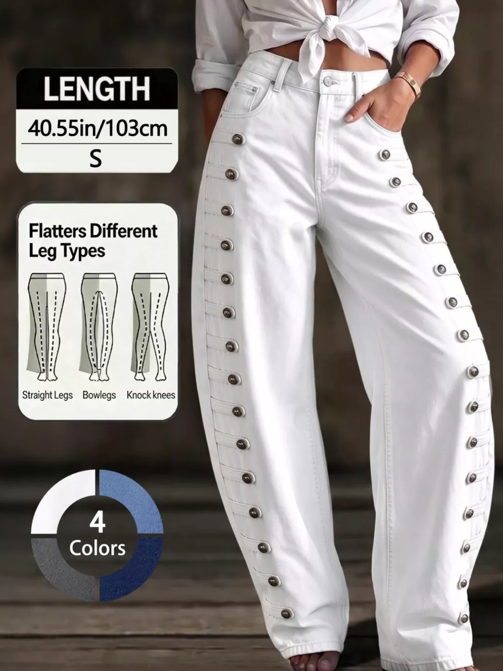 Decorative Button Wide Leg Jeans, image 10