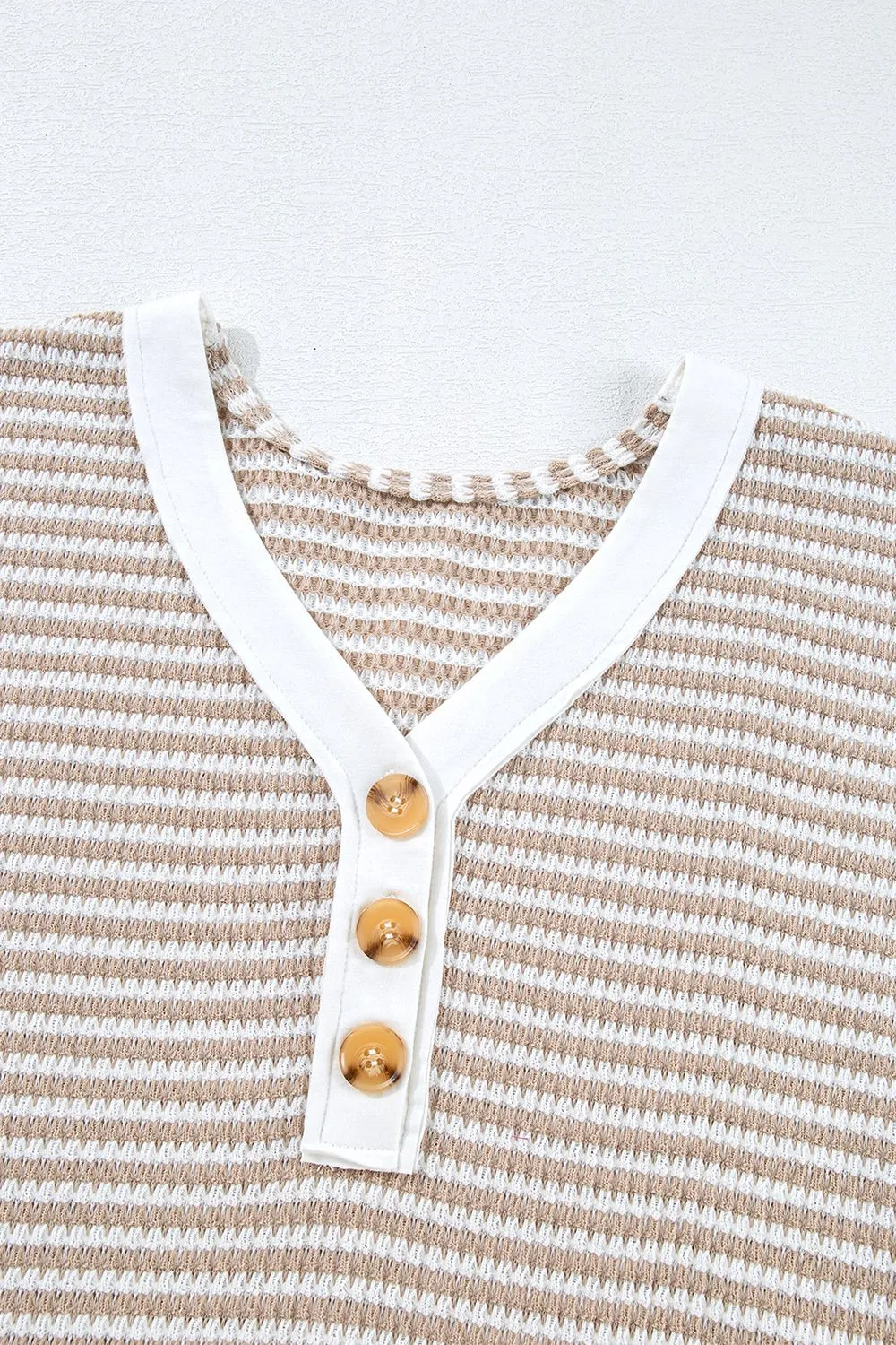 Stripe Buttoned Front V Neck T Shirt, image 12
