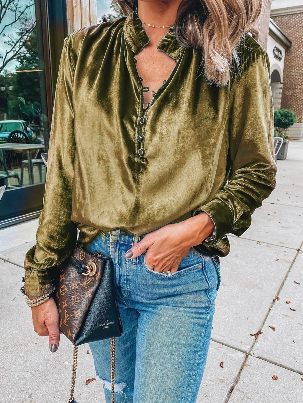 Half Button Long Sleeve Blouse, image 7
