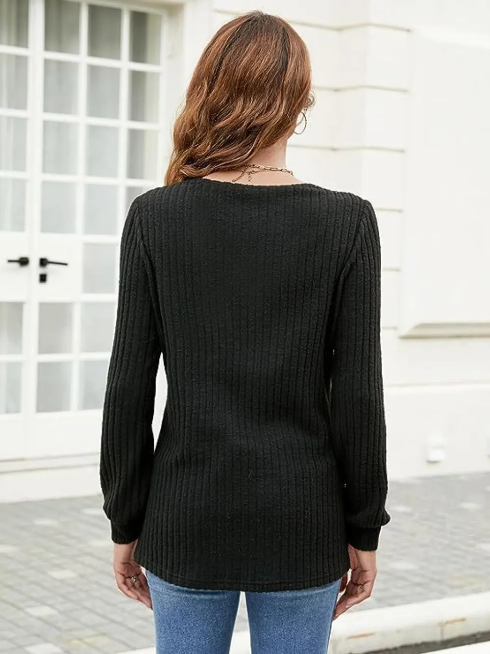 Ribbed Surplice Long Sleeve T-Shirt, image 2
