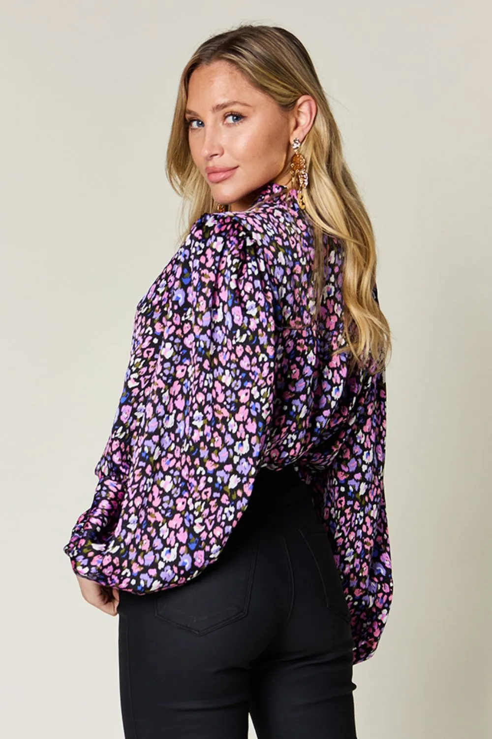 Full Size Printed Balloon Sleeve Shirt, image 3