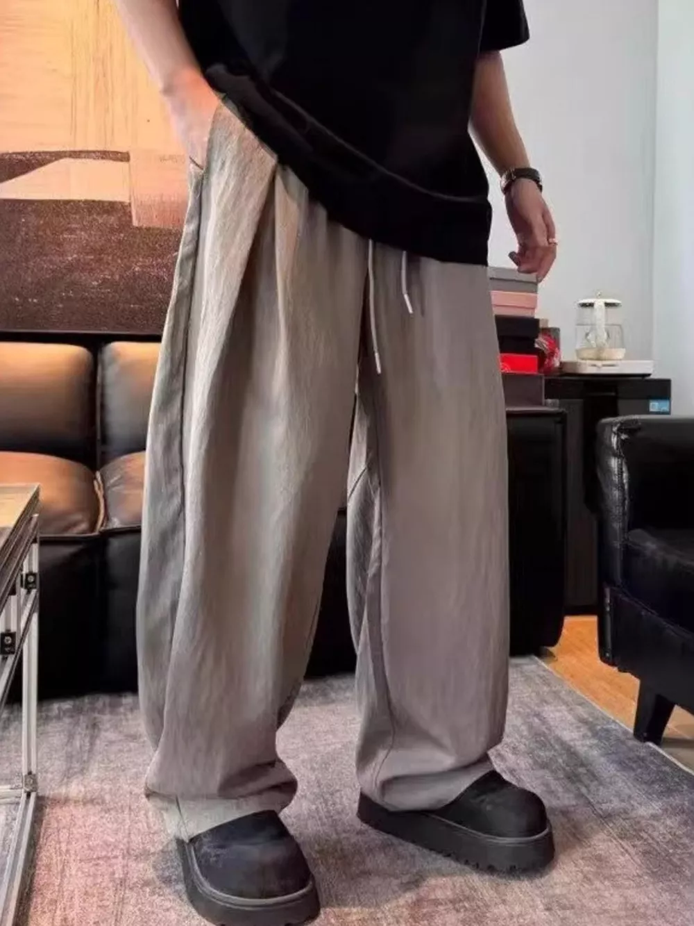 Men's Plus Size Relaxed Wide-Leg Drawstring Pants, image 4