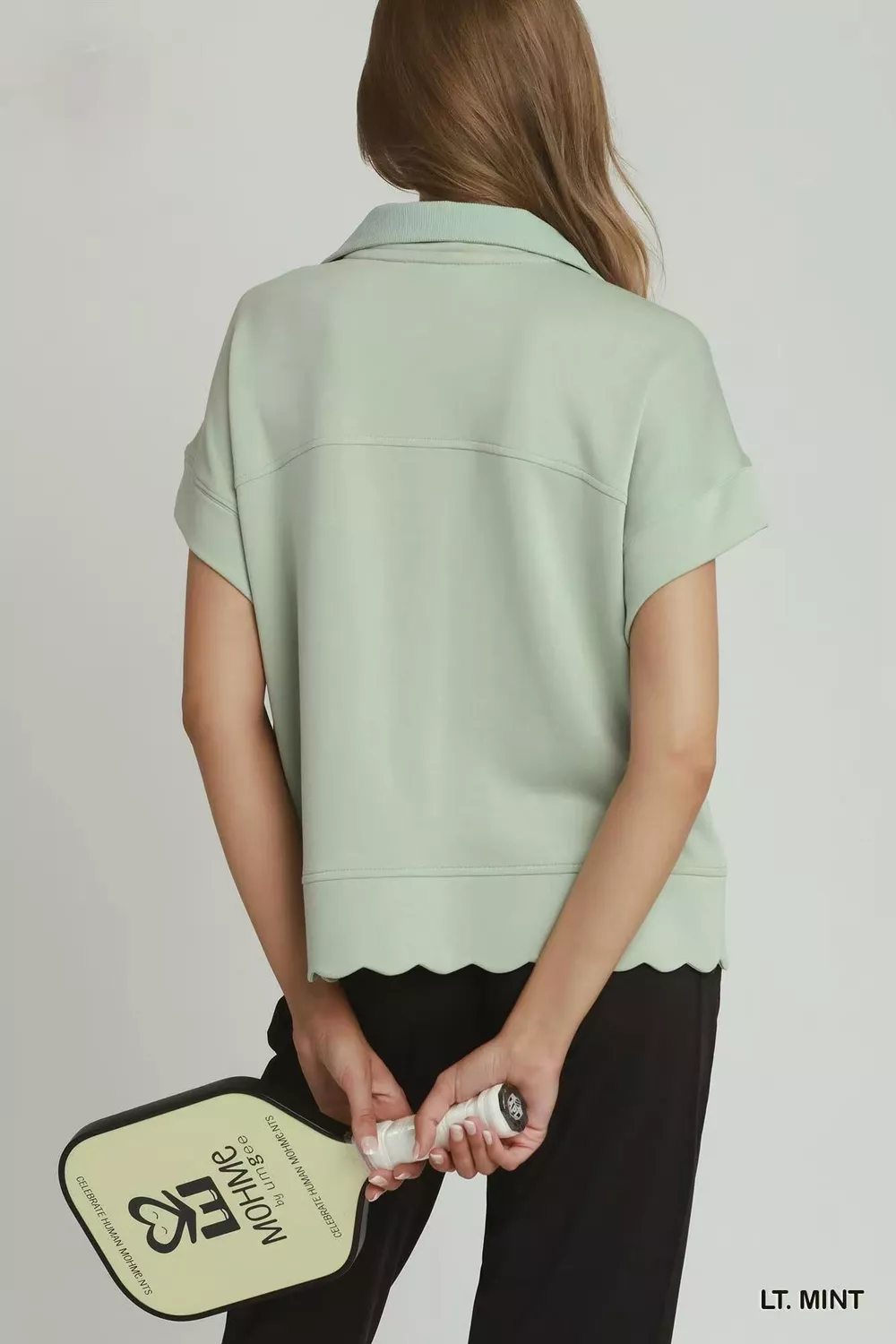 Half Zip Pullover with Scalloped Edge Hem, image 2