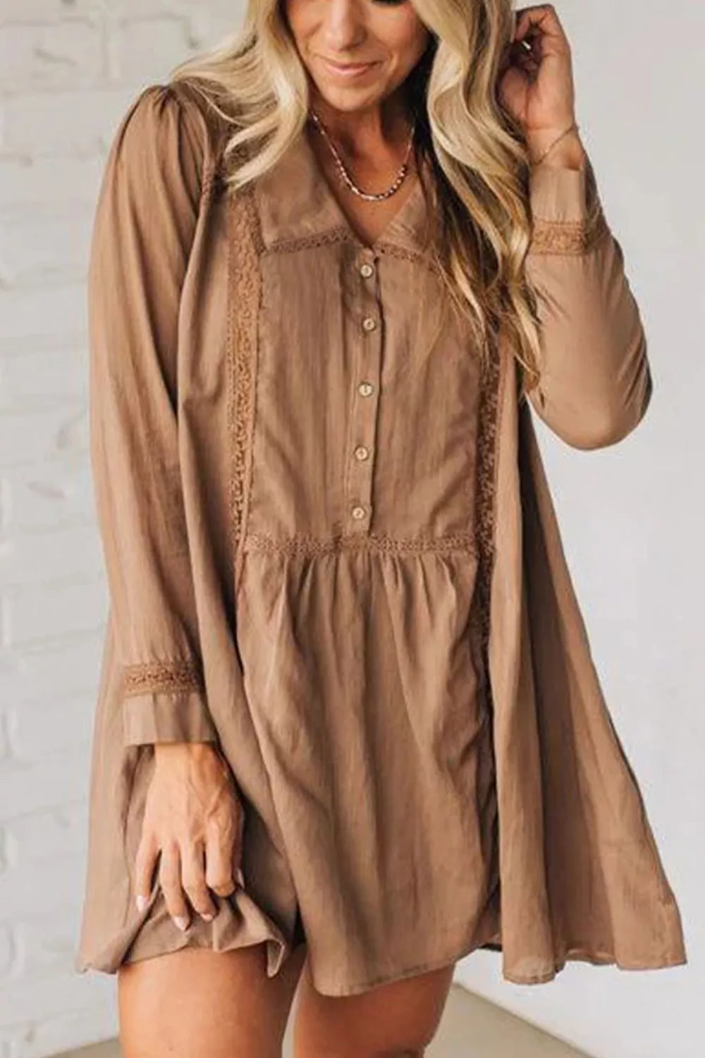 Lace Trim Button-Down Mini Dress, image 4