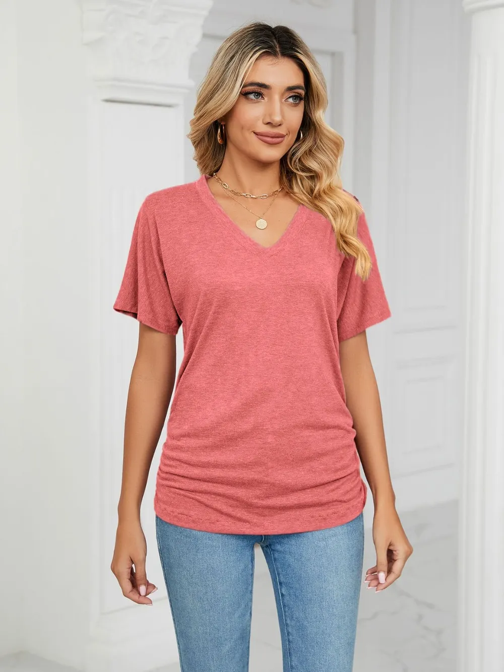 V-Neck Short Sleeve T-Shirt, image 19