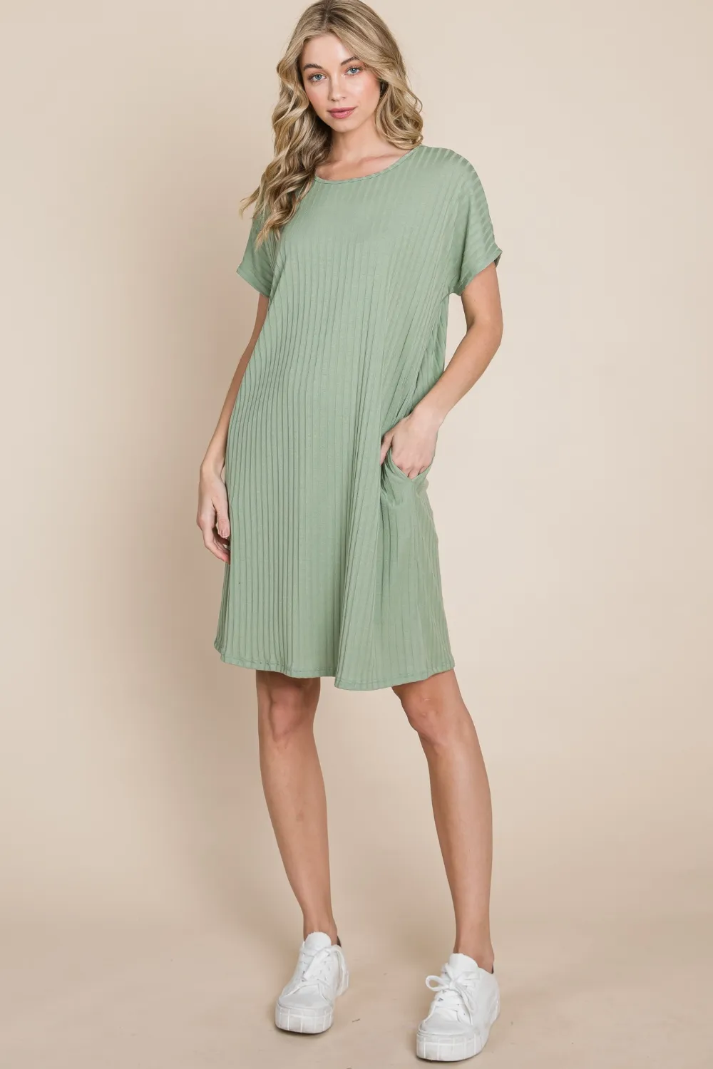 Ribbed Round Neck Short Sleeve Dress, image 5