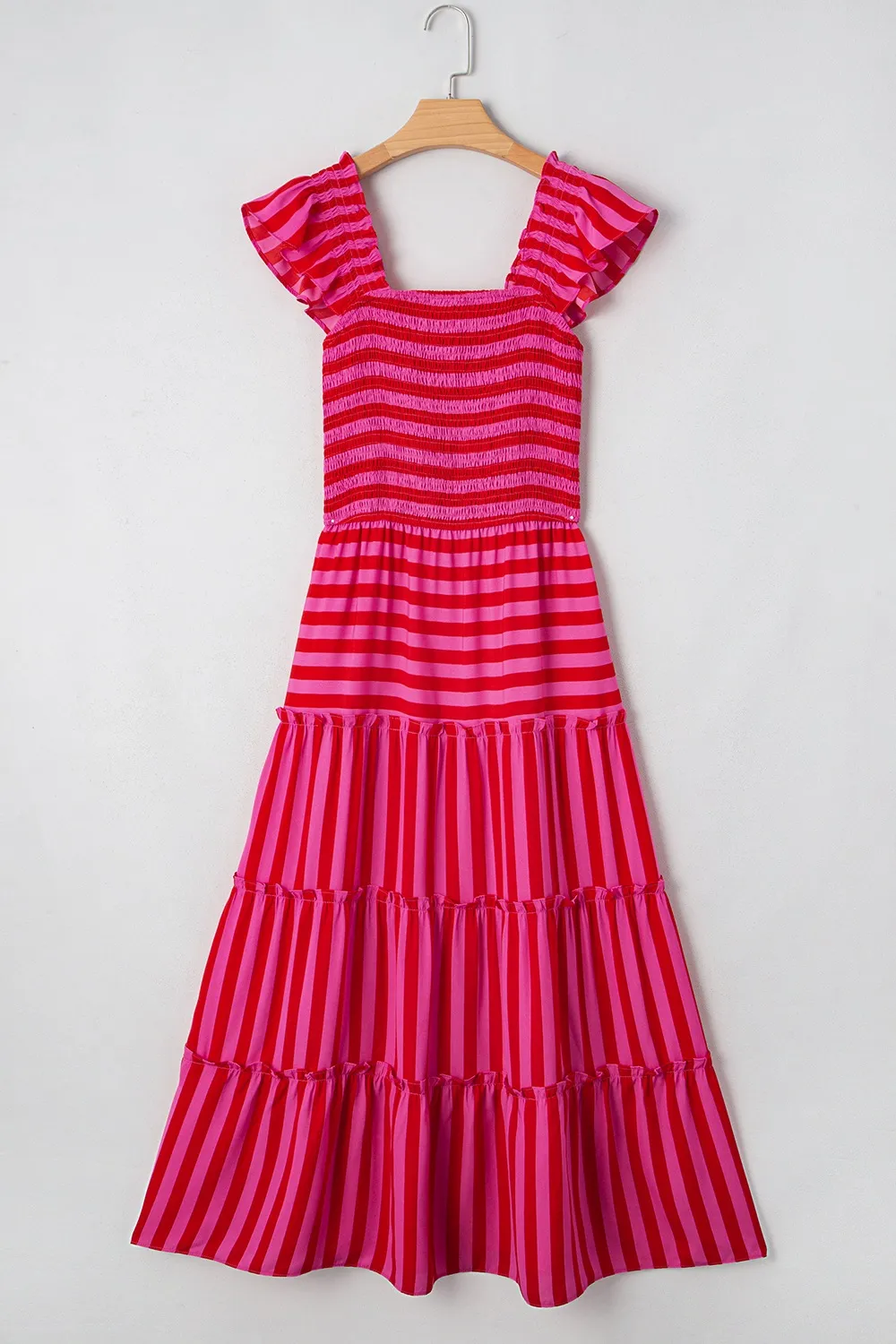 Stripe Flutter Sleeve Smocked Bodice Tiered Maxi Dress, image 13