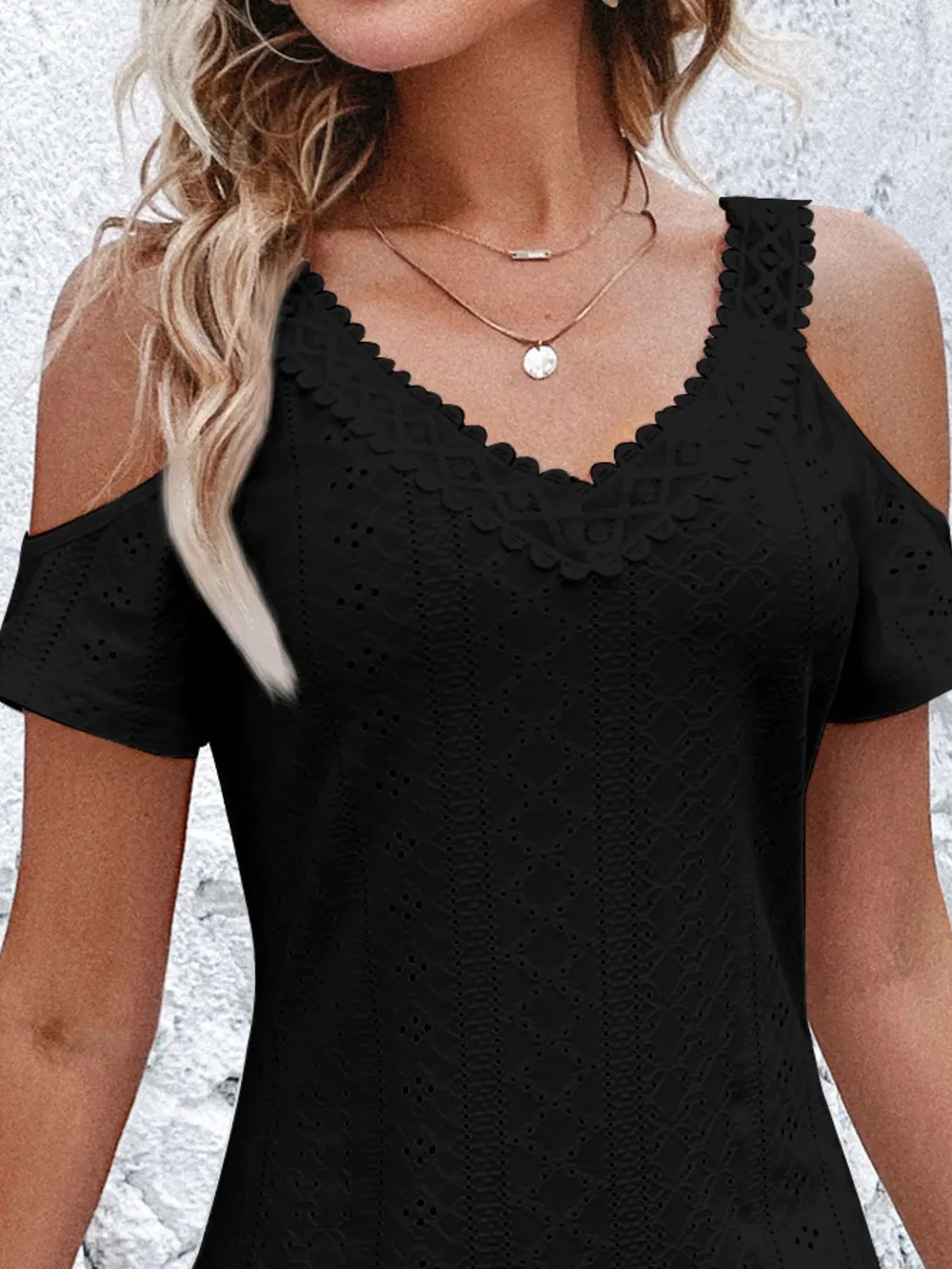 Cold Shoulder Short Sleeve Eyelet Mini Dress, image 6