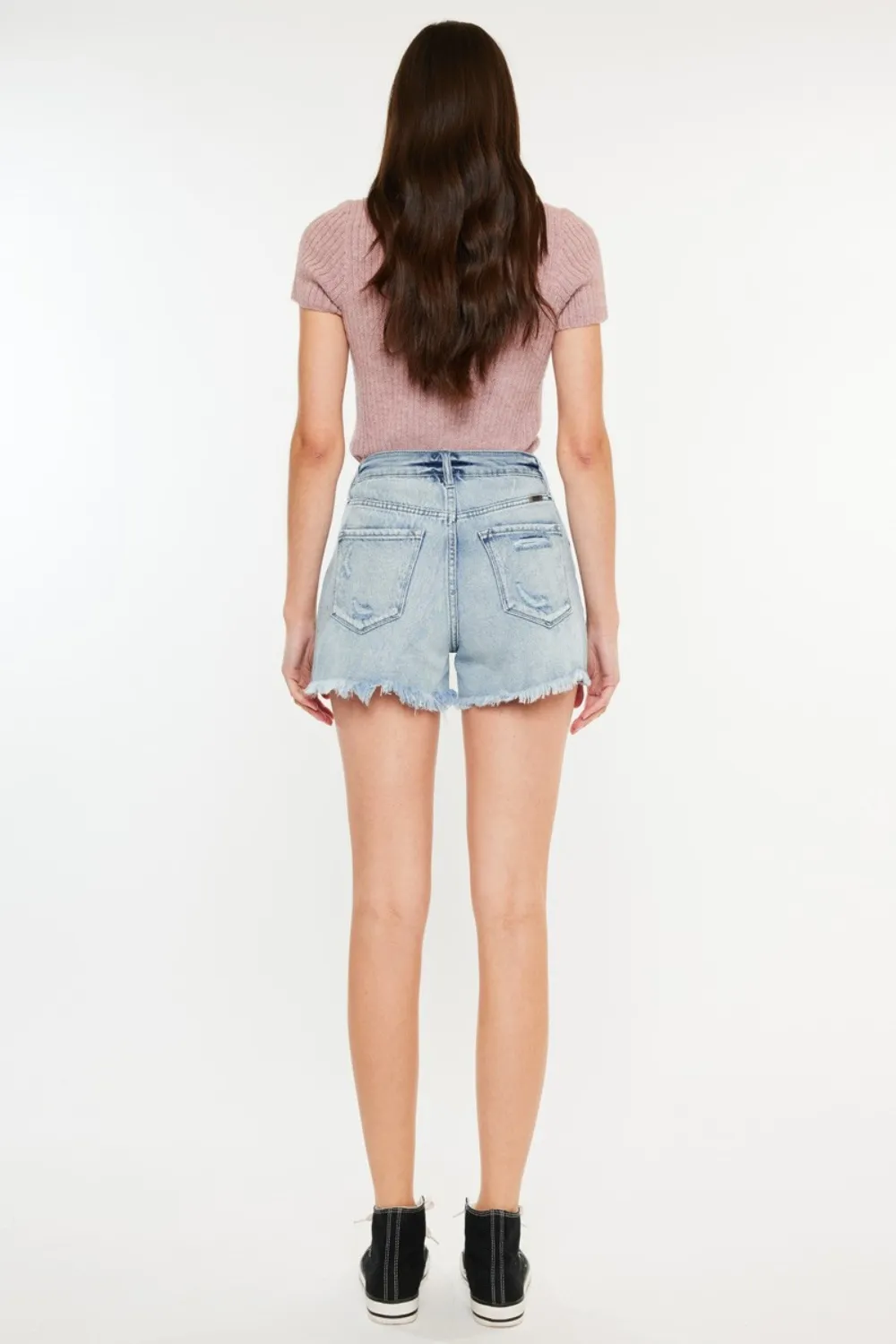Distressed High Waist Denim Shorts with Pockets, image 7