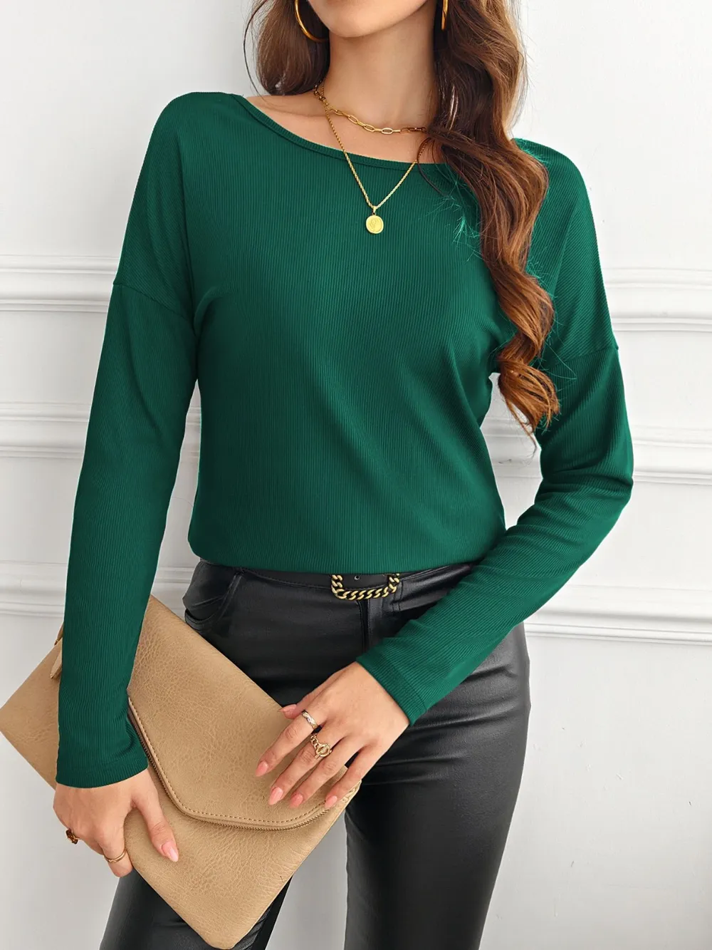 Lace Detail Butterfly Back Round Neck Long Sleeve T-Shirt, image 16