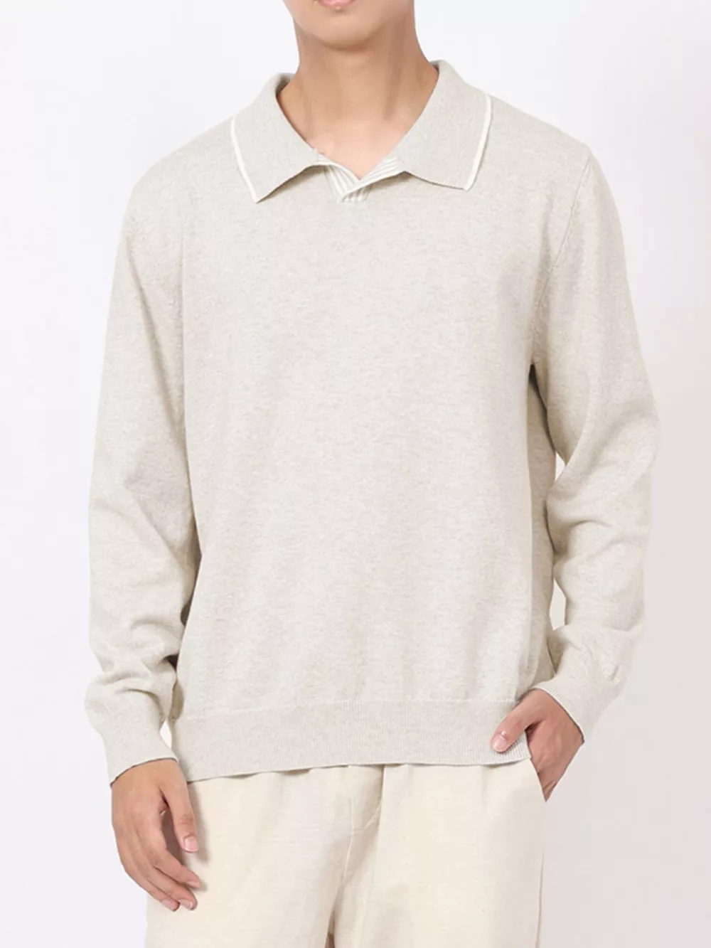 Men's Plus Size Long-Sleeve Contrast Trim Polo, image 8