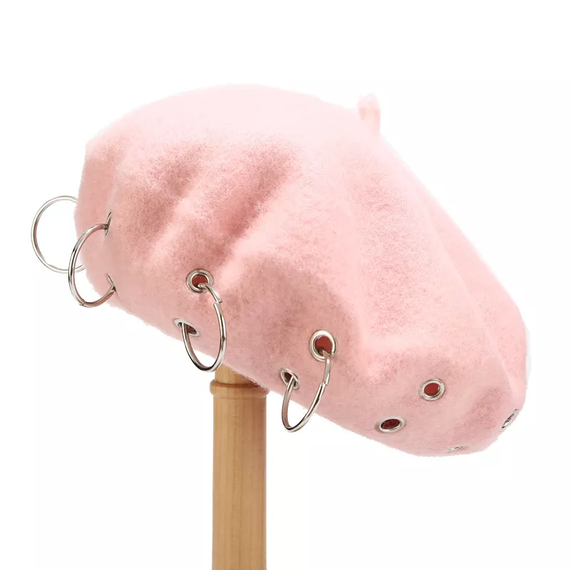 Metal Ring Embellished Beret Hat, image 4