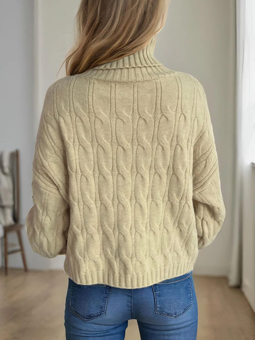 Cable-Knit Turtleneck Long Sleeve Sweater, image 18
