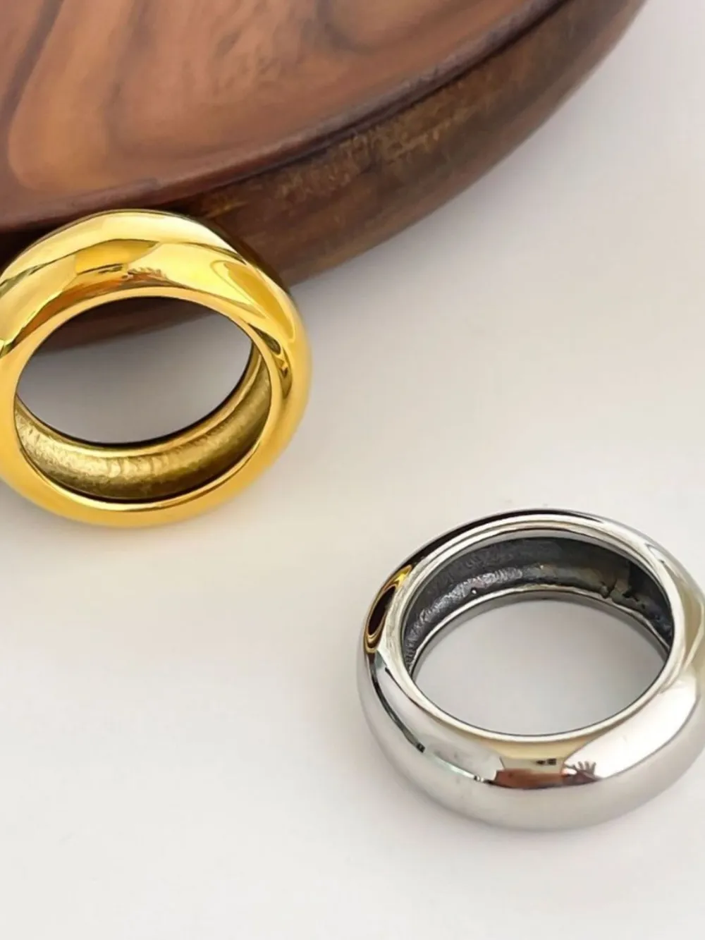 2-Piece 18K Gold-Plated Stainless Dome Band Rings, image 5