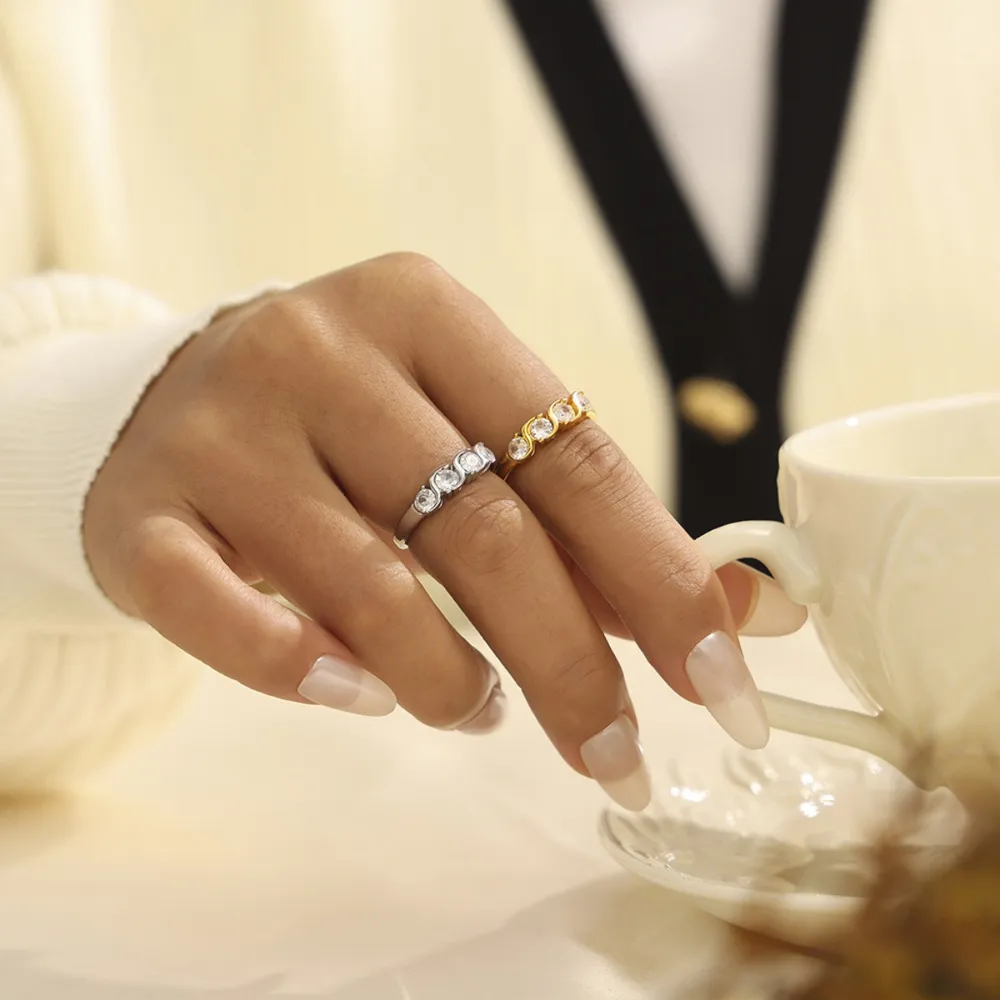 Stainless Steel Inlaid Zircon Ring, image 5