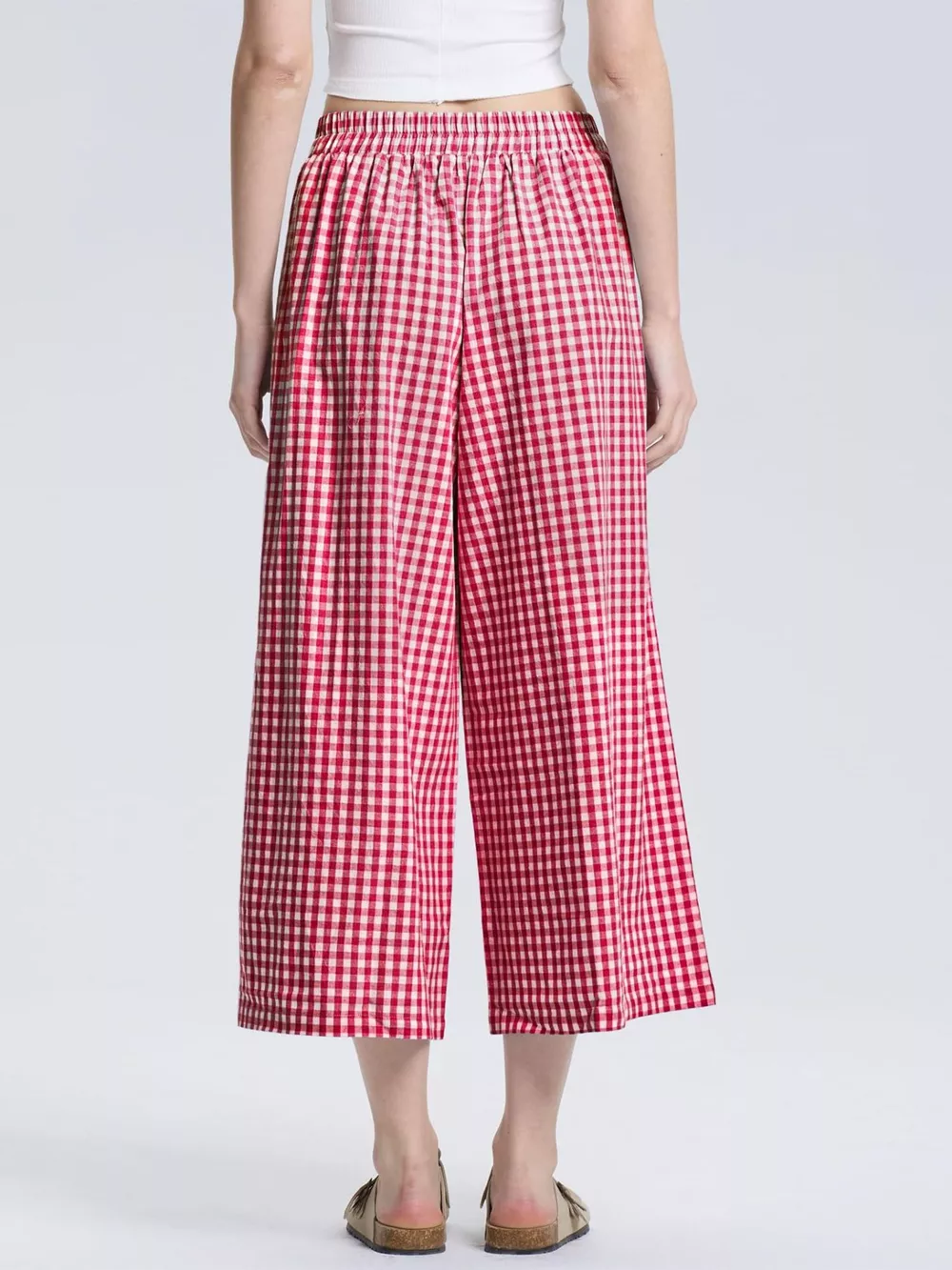 Gingham Wide-Leg Cropped Pants, image 3