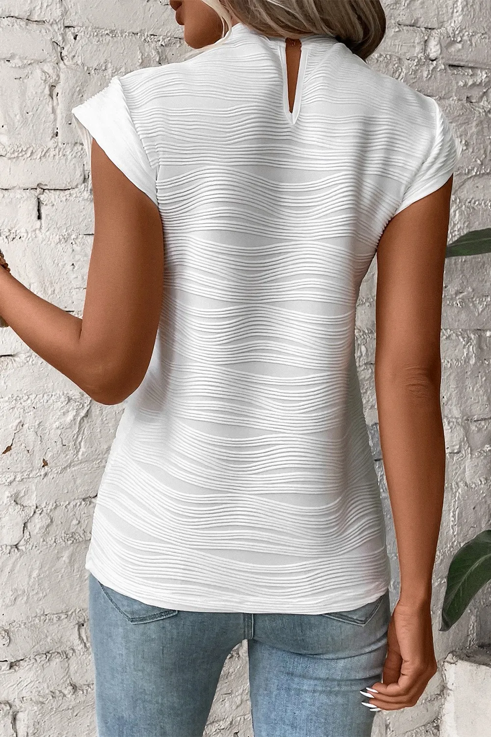 Textured Mock Neck Cap Sleeve Top, image 11
