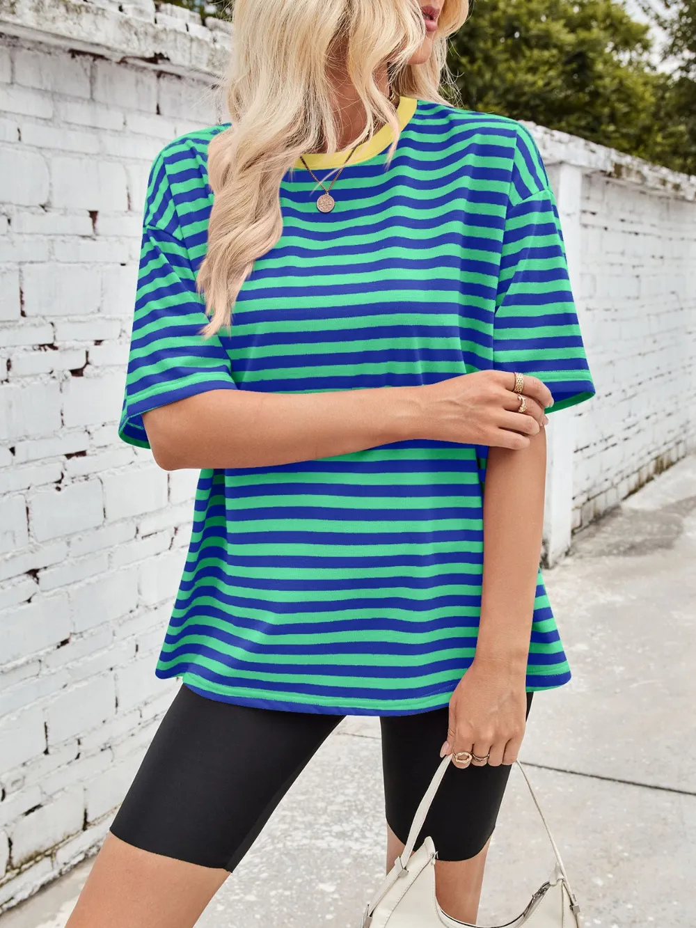 Contrast Striped Round Neck T-Shirt, image 18