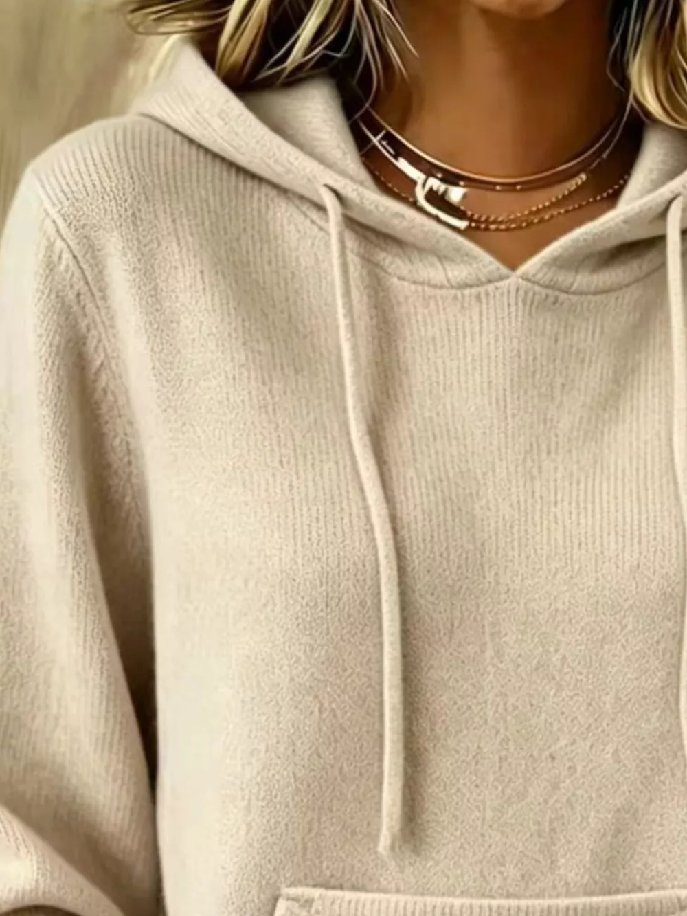 Full Size Drawstring Kangaroo Pocket Hooded Sweater Plus Size, image 23