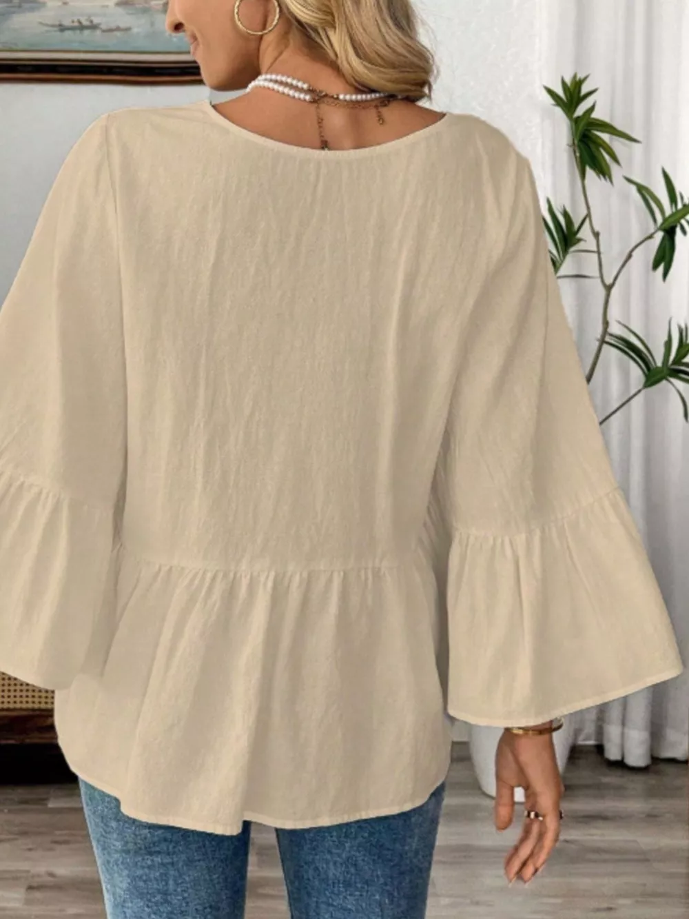 V-Neck Bell Sleeve Blouse, image 9