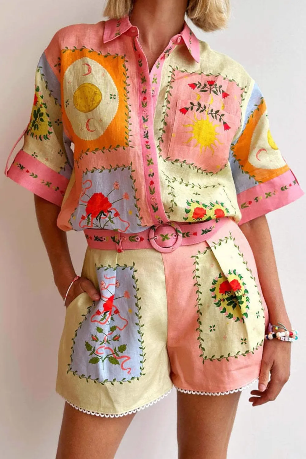 Printed Short Sleeve Shirt and Shorts Set