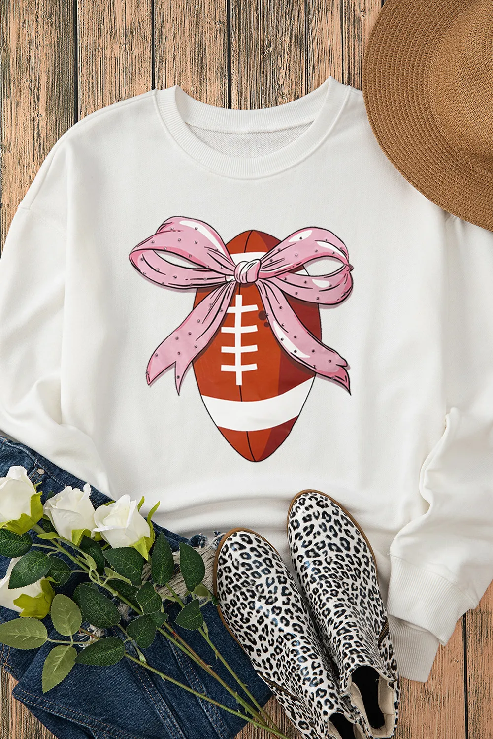 Football Round Neck Long Sleeve Sweatshirt, image 3