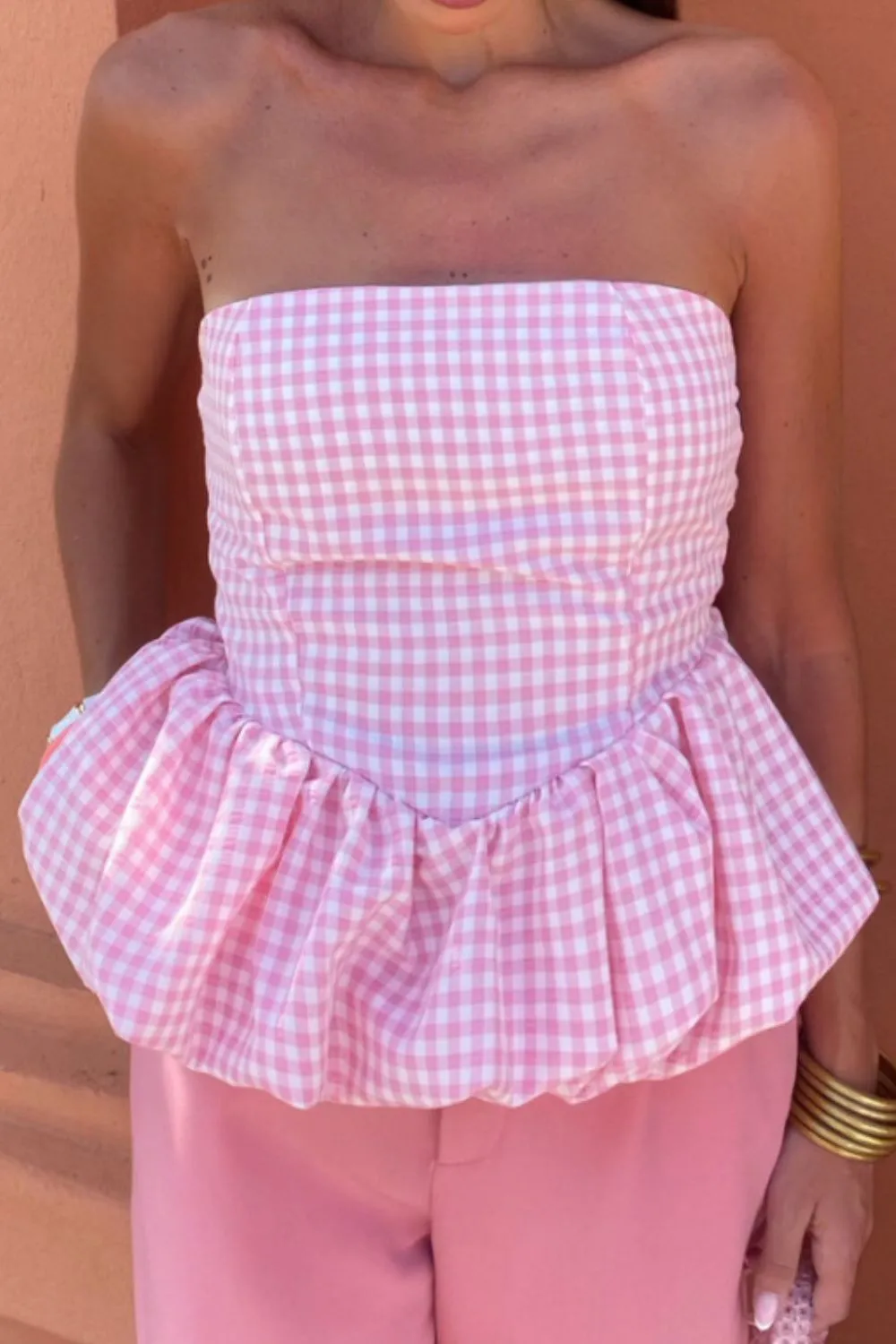 Smocked Back Bubble Hem Tube Top, image 14