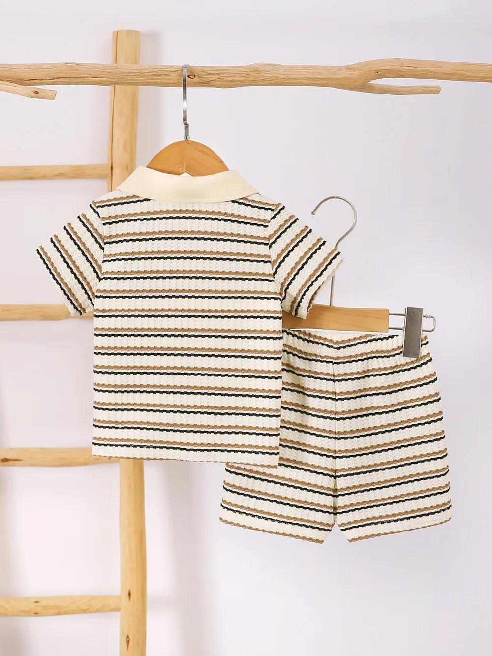 Children's Striped Short Sleeve Polo and Pants Set, image 2
