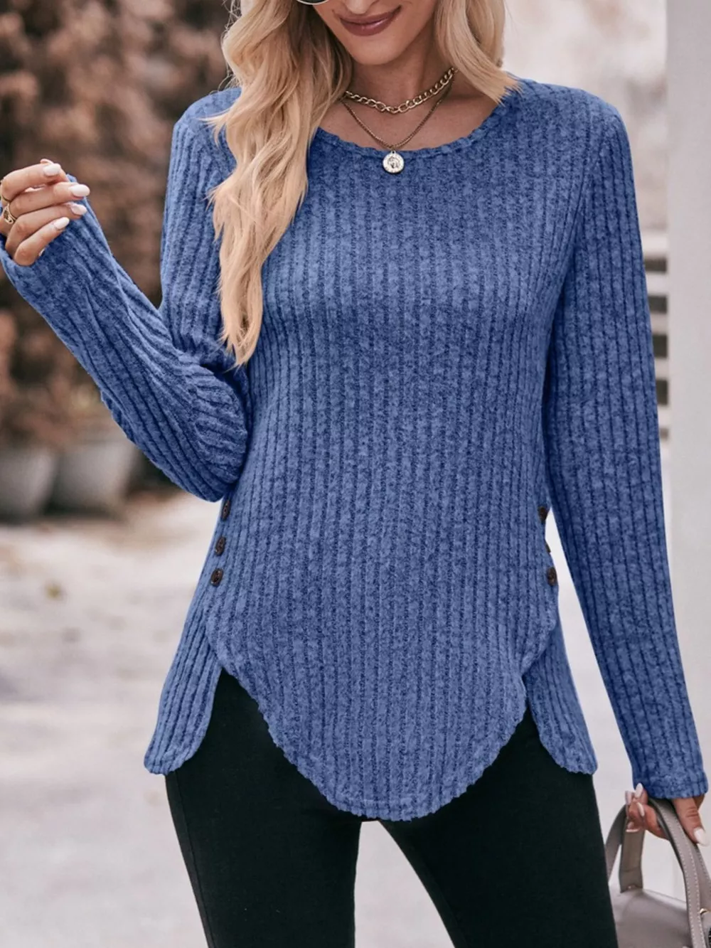 Ribbed Knit Long Sleeve T-Shirt, image 7