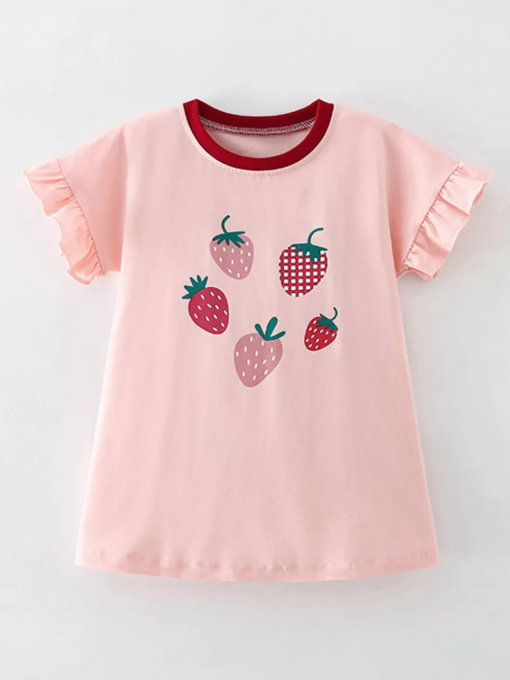Children's Strawberry Print Ruffle Sleeve Casual Dress