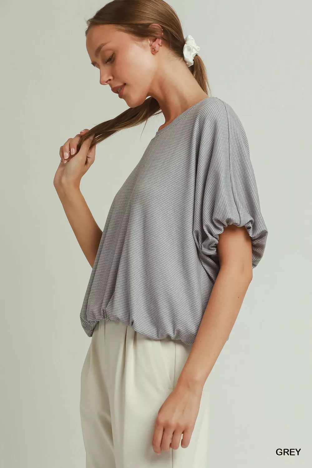 Mini Texture Checkered Bubble Hem Top, image 2