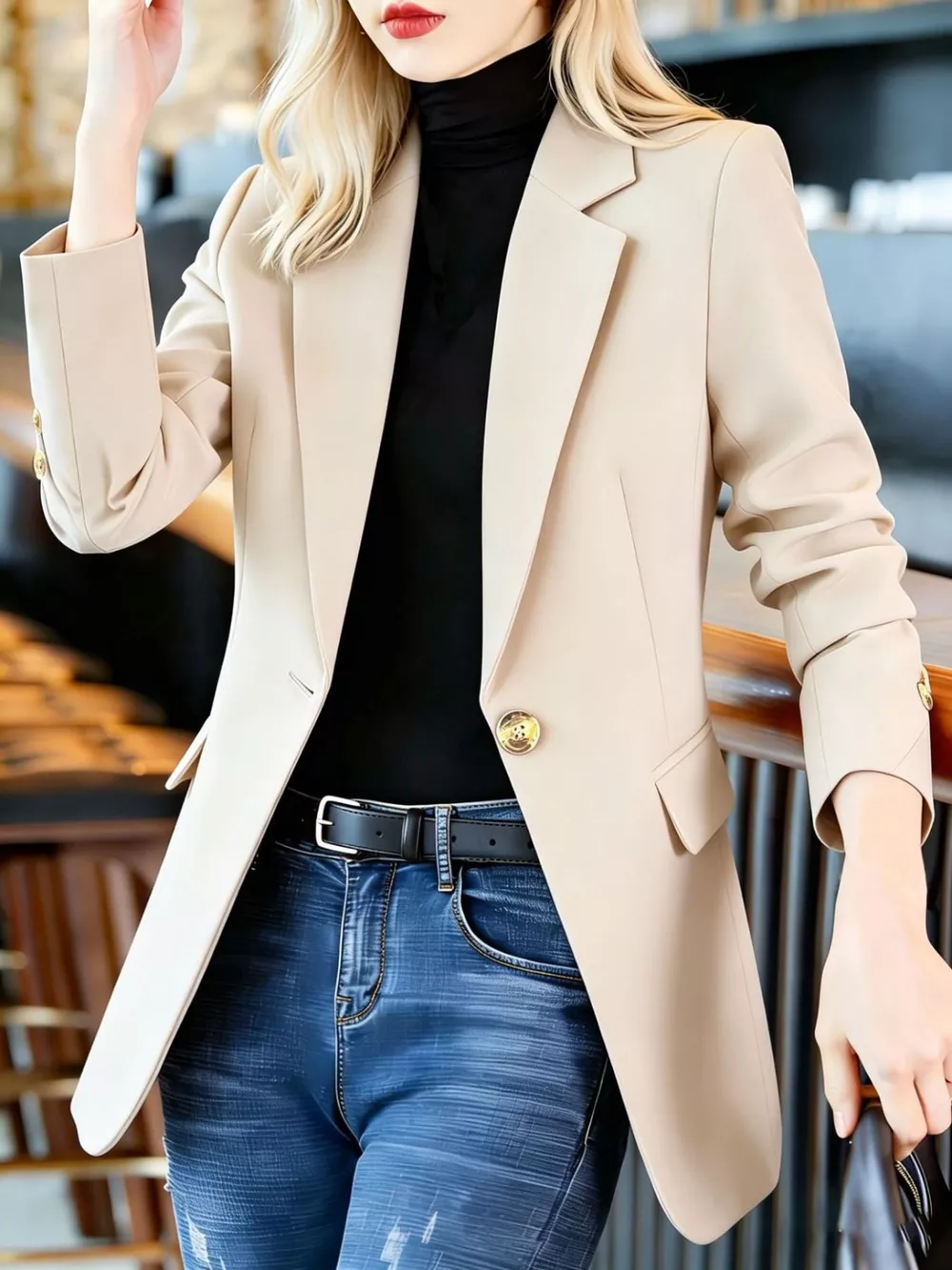 Full Size One Button Lapel Collar Blazer Plus Size, image 8