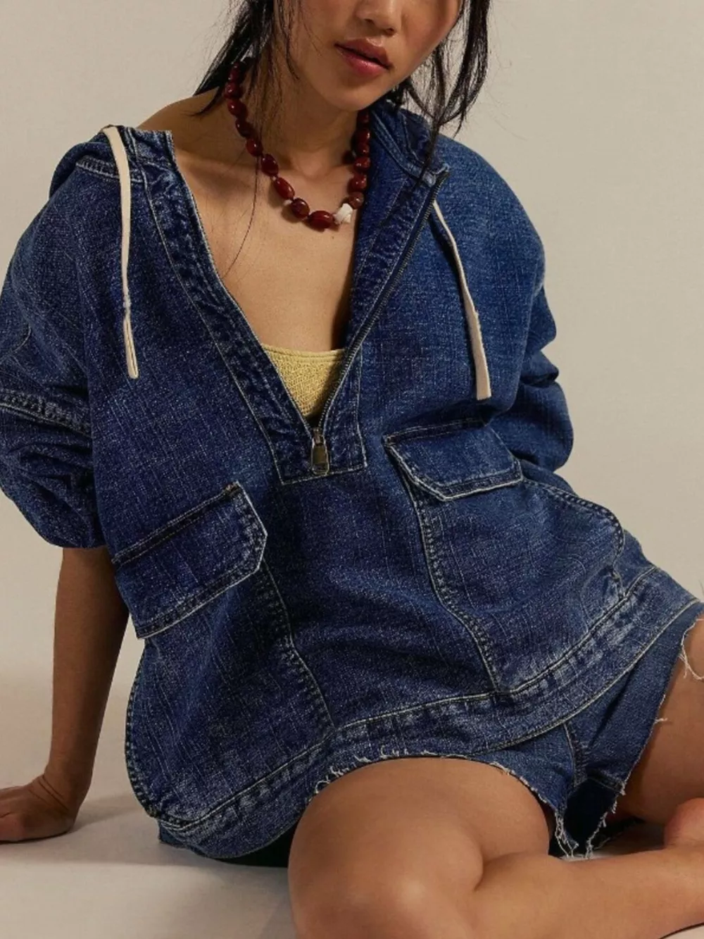 Half Zip Hooded Denim Top, image 11