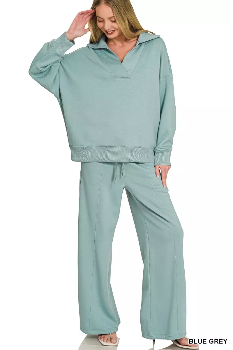 Scuba Collared Pullover & Center Seam Pants Set