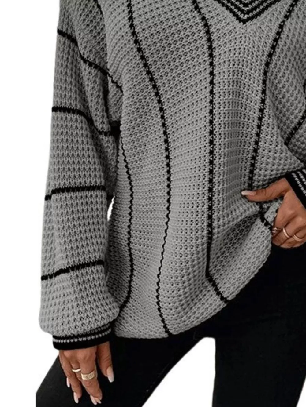 V-Neck Textured Knit Sweater, image 18