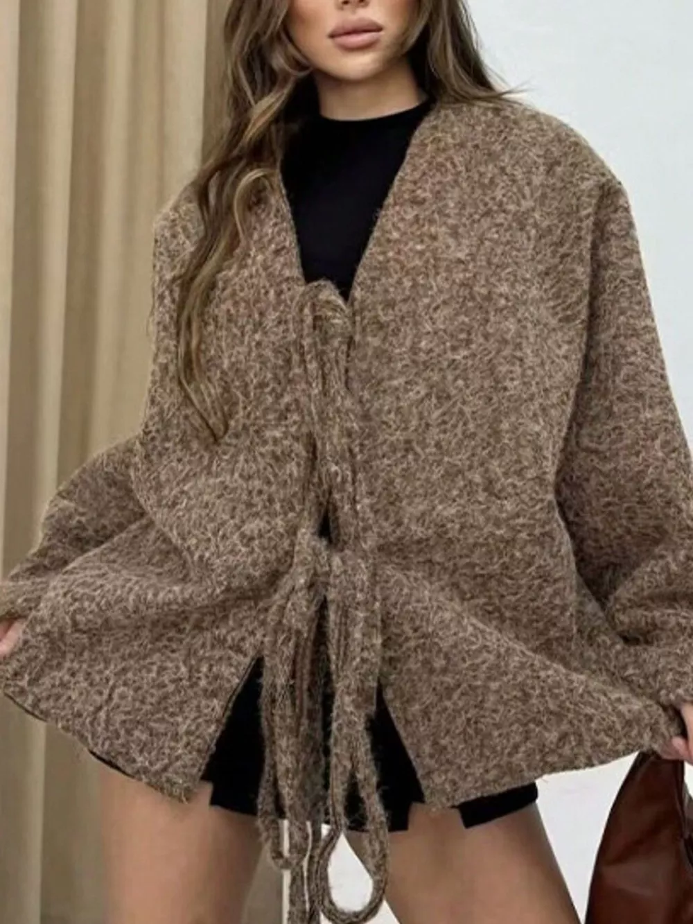 Textured Knit Tie-Front Outerwear, image 7