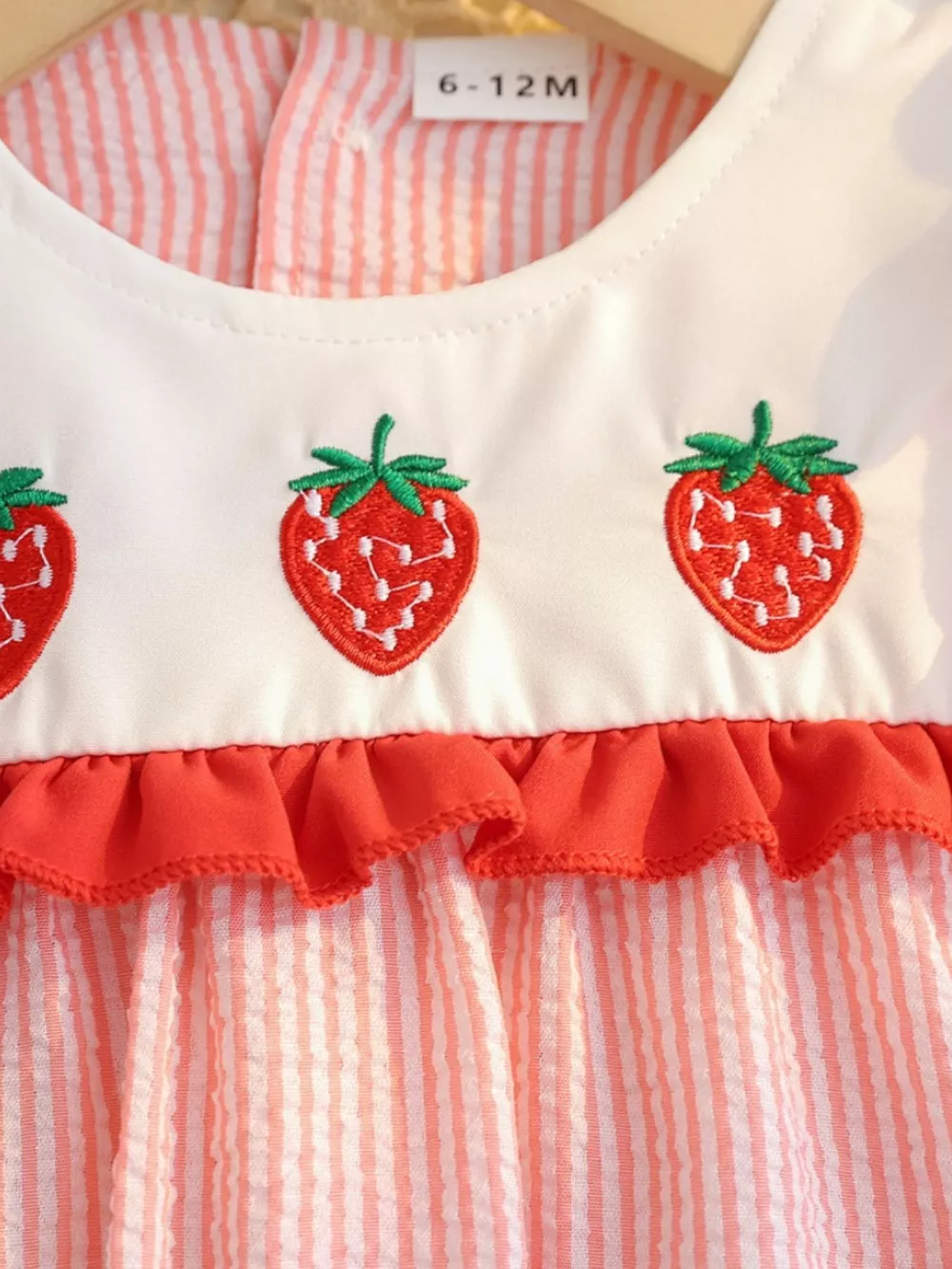 Children's Fruit Embroidered Striped Short Sleeve Dress, image 8