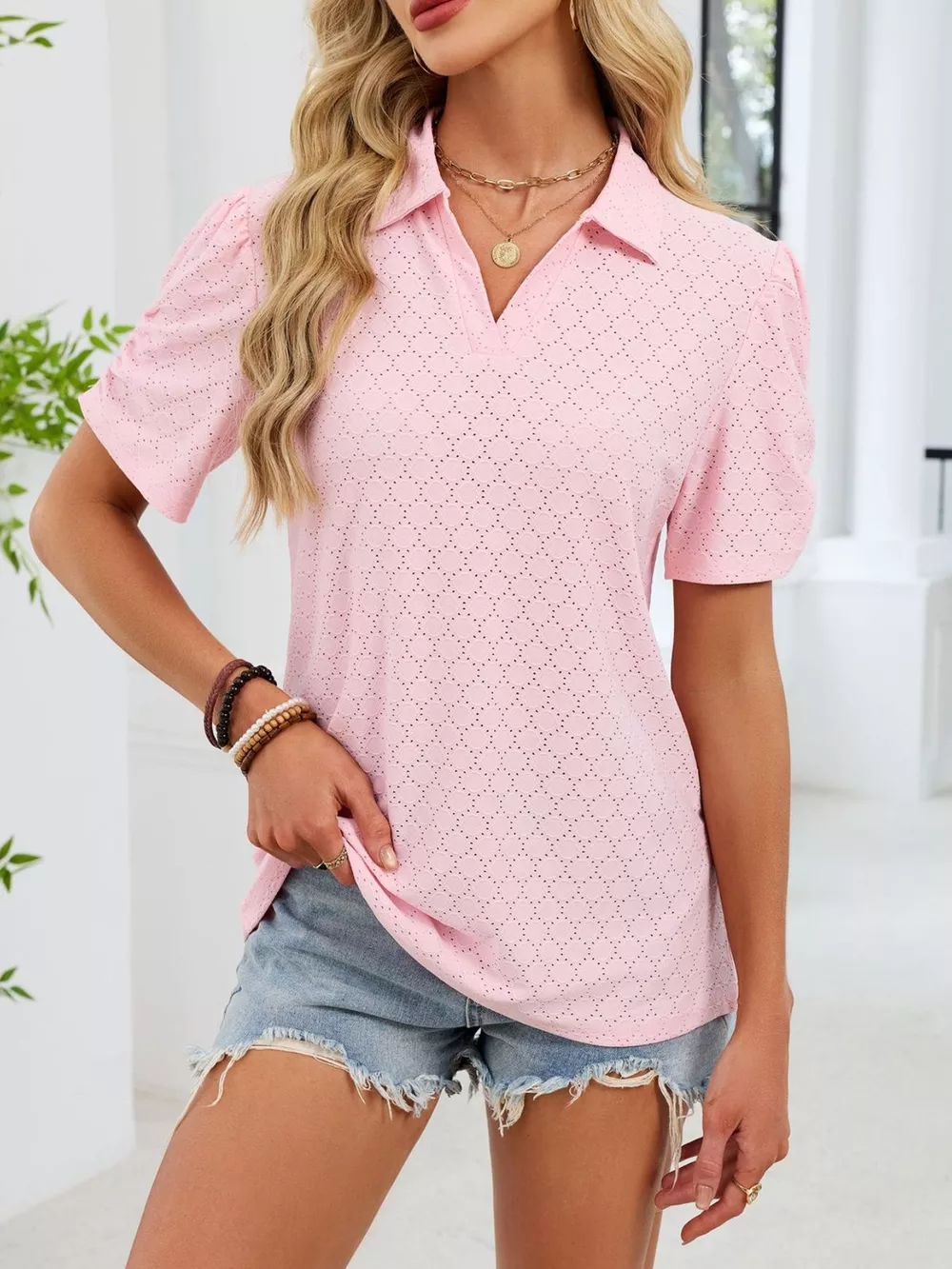 Eyelet Short Sleeve Blouse, image 24