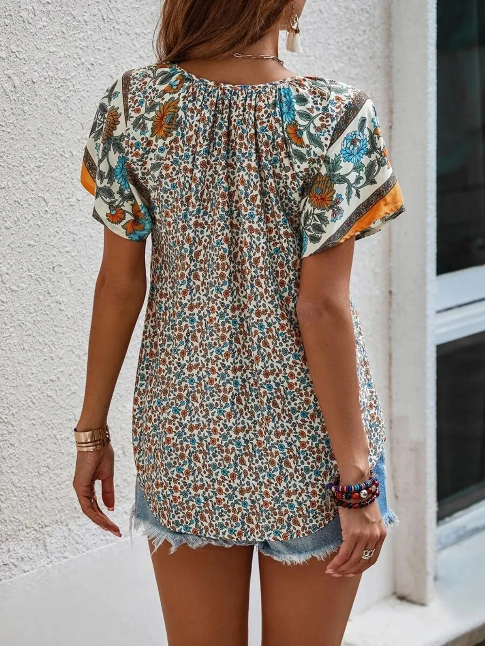 Printed Tie Neck Short Sleeve Blouse, image 12