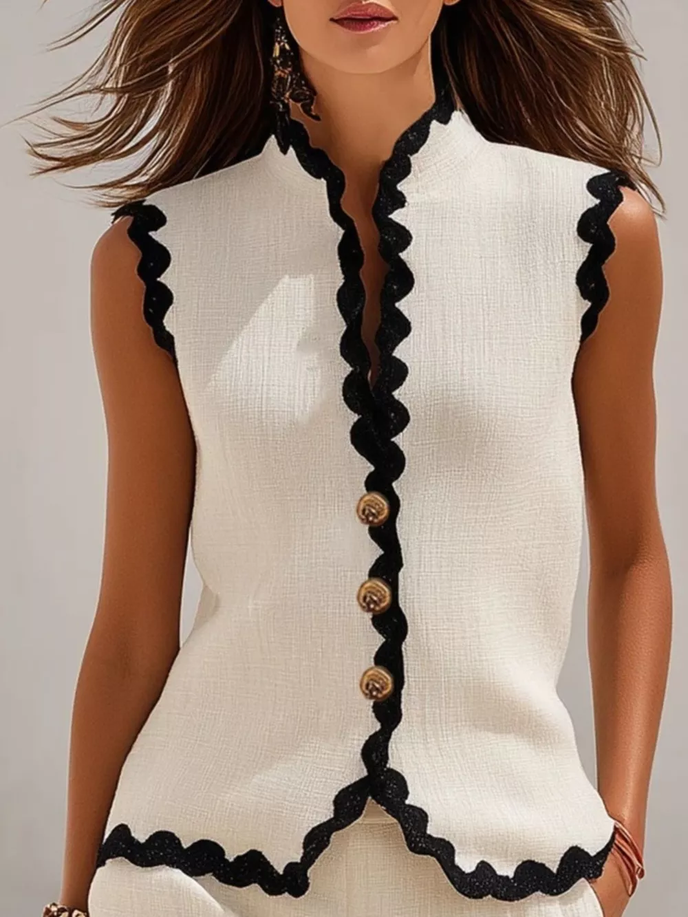 Full Size Contrast Scalloped Trim Sleeveless Top and Shorts Set Plus Size, image 6