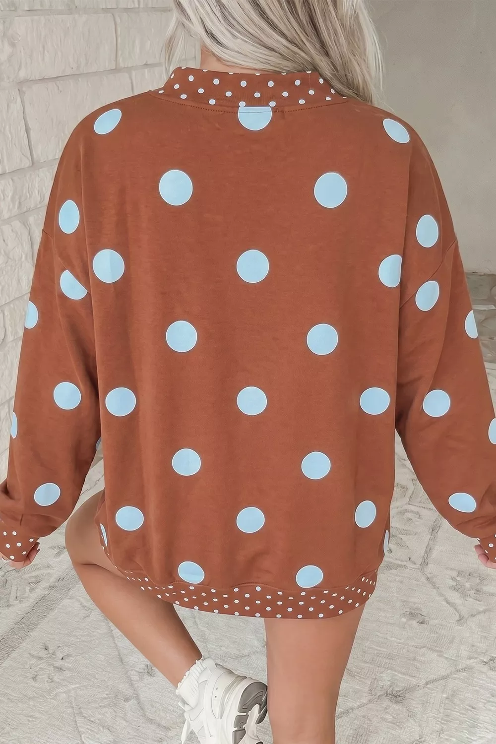 Polka Dot Dropped Shoulder Sweatshirt, image 2