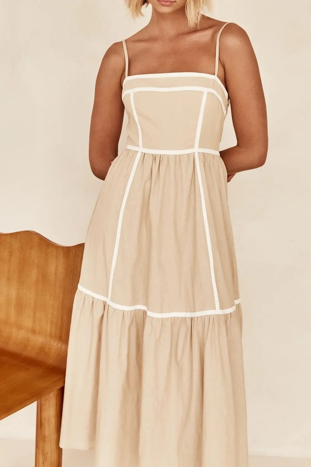 Contrast Trim Square Neck Midi Cami Dress, image 2