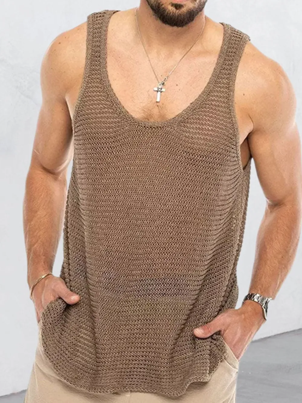 Men's Plus Size Round Neck Wide Strap Tank, image 4